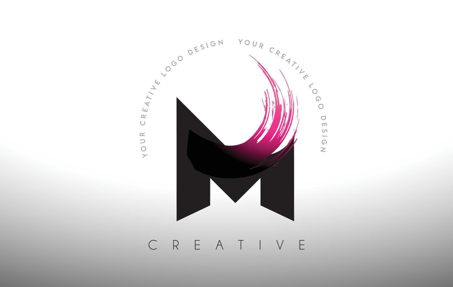 M Paint Brush Letter Logo Design with Artistic Brush Stroke in Black and Purple Colors vector