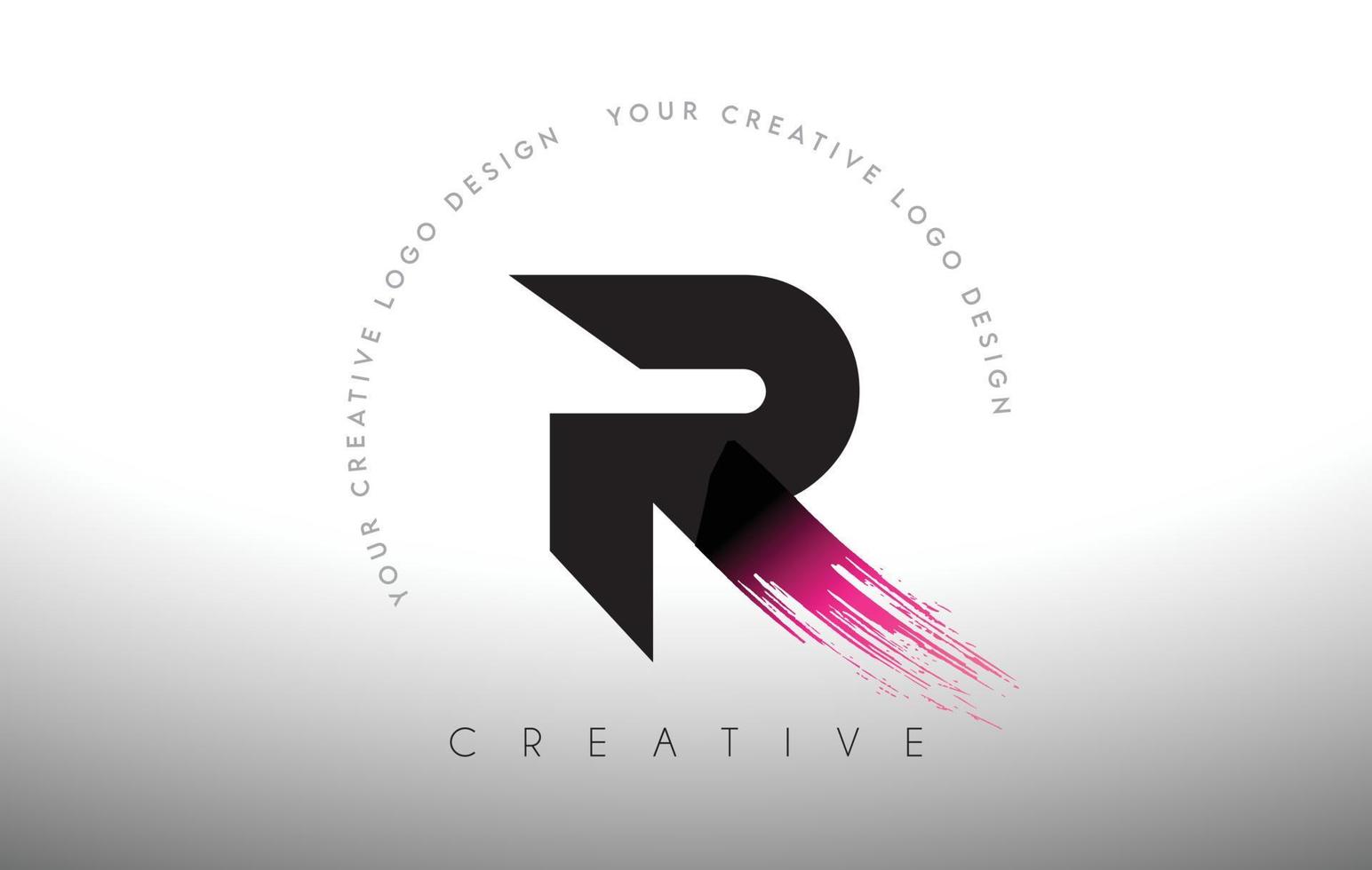 R Paint Brush Letter Logo Design with Artistic Brush Stroke in Black and Purple Colors vector