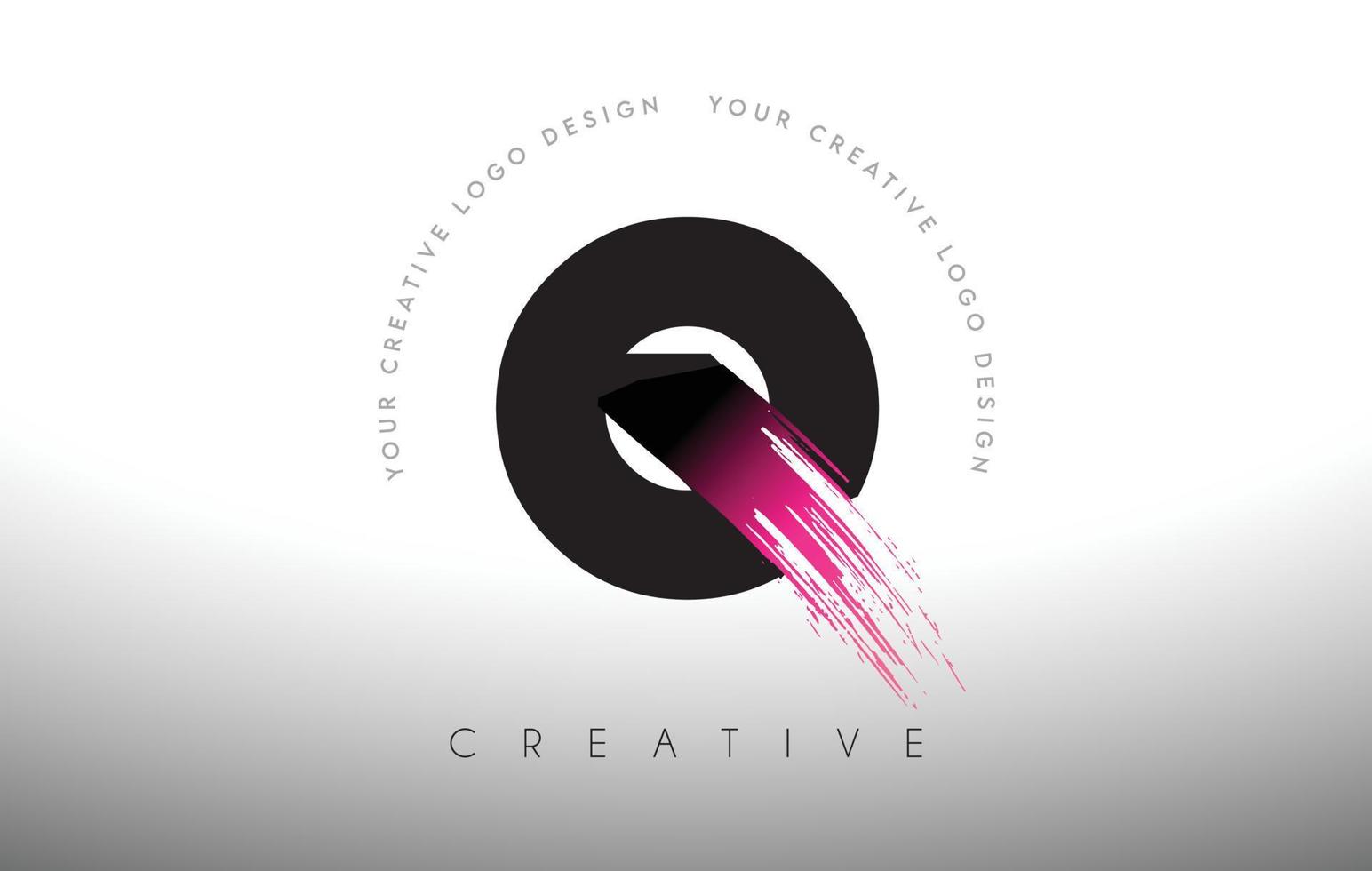 Q Paint Brush Letter Logo Design with Artistic Brush Stroke in Black and Purple Colors vector