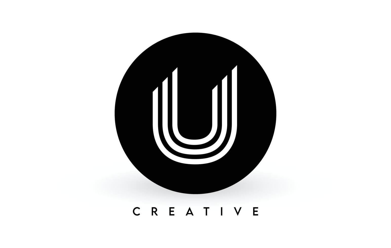 diseño de logotipo de letra u en un círculo negro. líneas blancas creativas un vector de icono de logotipo de letra