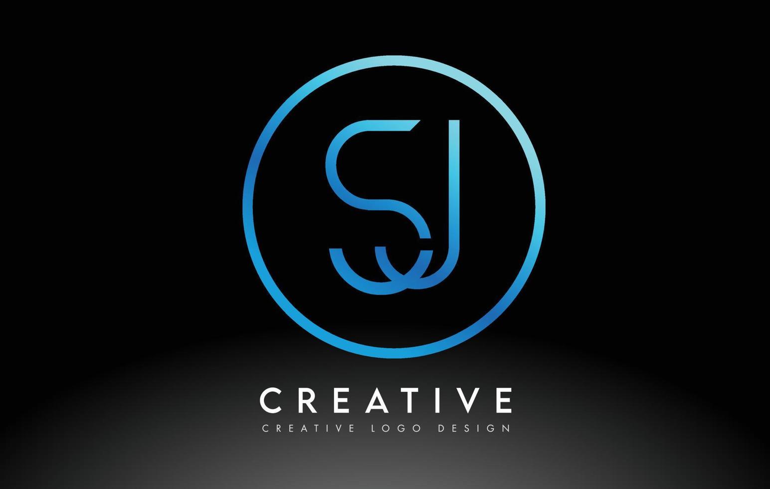 Neon Blue SJ Letters Logo Design Slim. Creative Simple Clean Letter Concept. vector