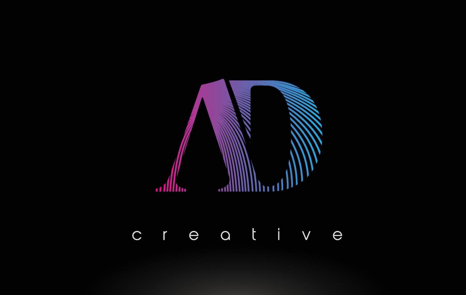 AD Logo Design With Multiple Lines and Purple Blue Colors. vector