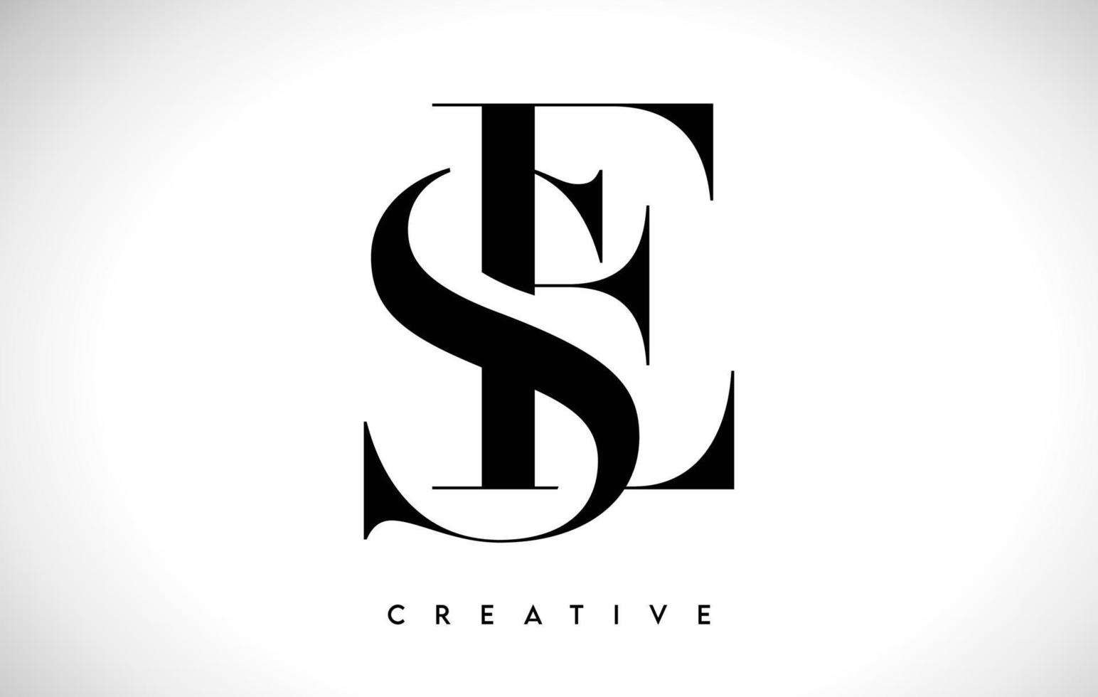 SE Artistic Letter Logo Design with Serif Font in Black and White Colors Vector Illustration