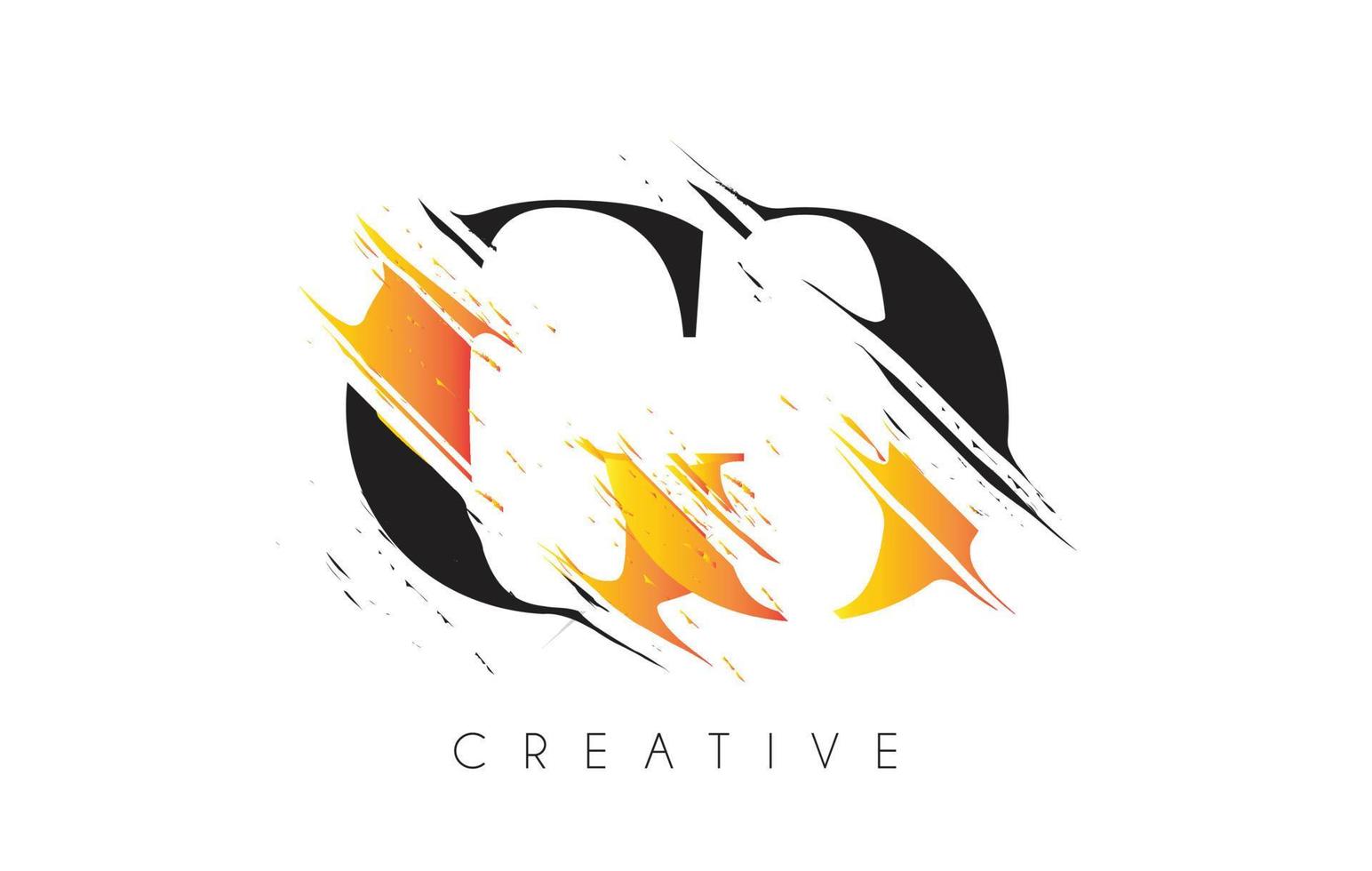 Black and Yellow GO Letter Logo with Vintage Grundge Drawing Design. Destroyed Cutted Letter Icon Vector. vector