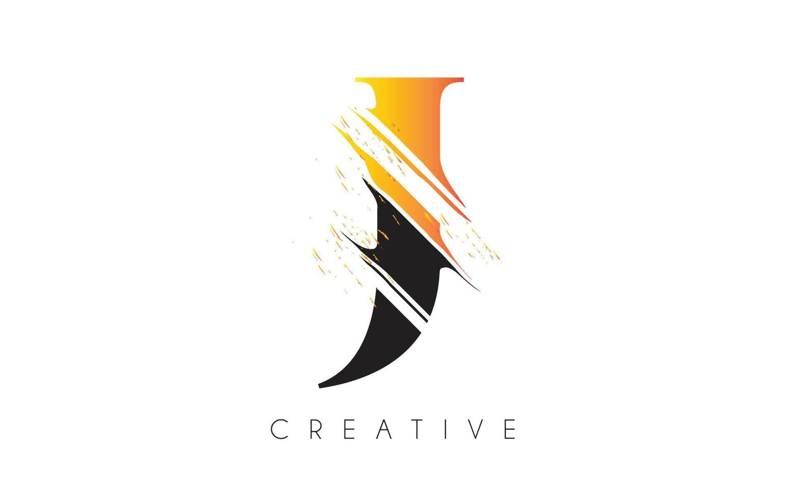 Black and Yellow J Letter Logo with Vintage Grundge Drawing Design. Destroyed Cutted Letter Icon Vector. vector