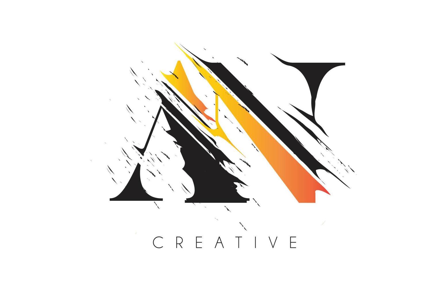 logotipo de una letra en negro y amarillo con diseño de dibujo grundge vintage. vector de icono de letra cortada destruida.