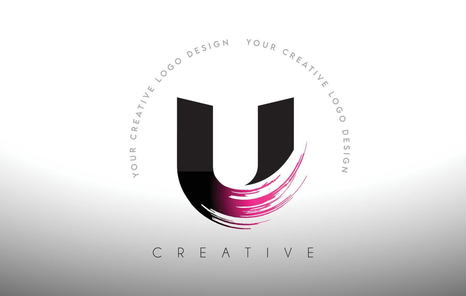 U Paint Brush Letter Logo Design with Artistic Brush Stroke in Black and Purple Colors vector