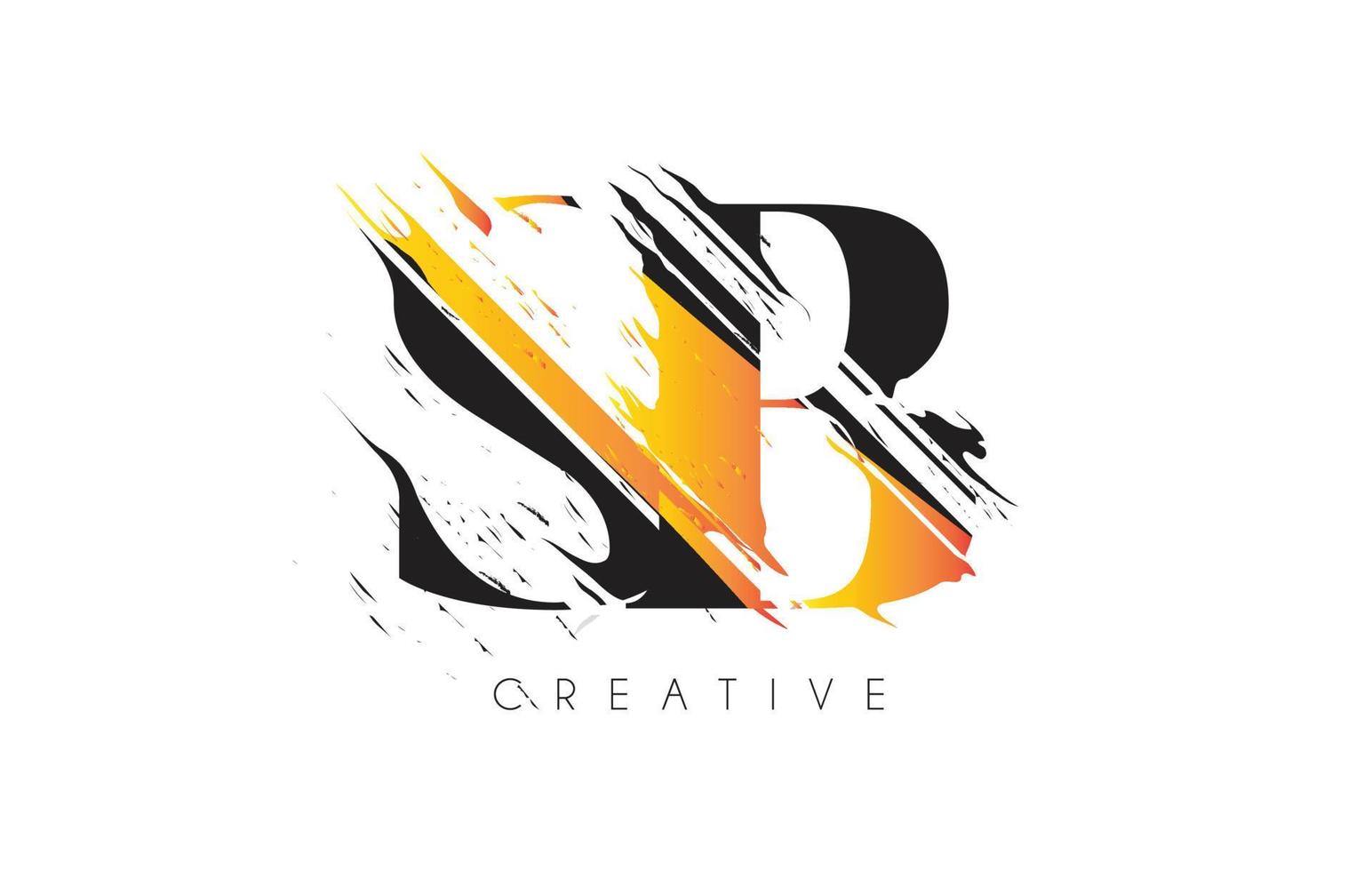 Black and Yellow SB Letter Logo with Vintage Grundge Drawing Design. Destroyed Cutted Letter Icon Vector. vector