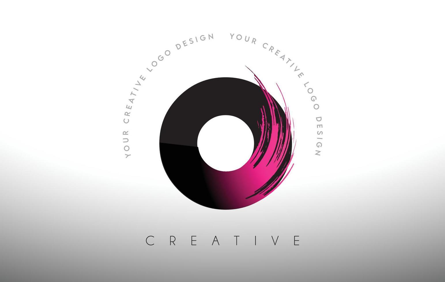 O Paint Brush Letter Logo Design with Artistic Brush Stroke in Black and Purple Colors vector