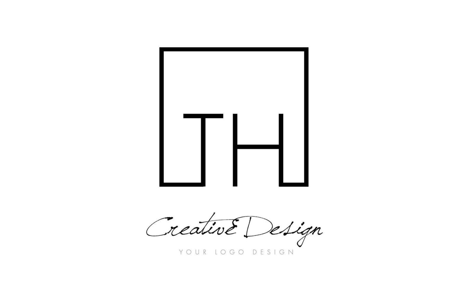 Diseño de logotipo de letra de marco cuadrado th con colores blanco y negro. vector