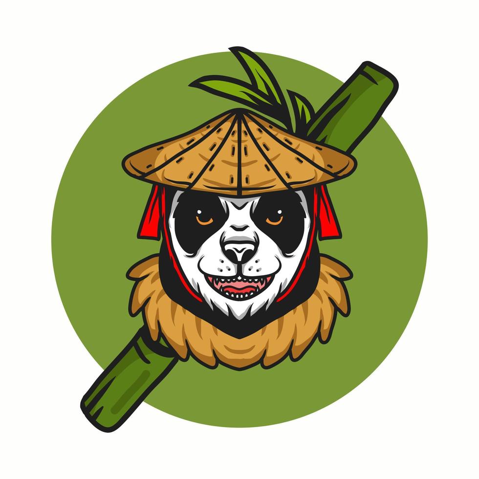 panda con sombrero de paja cónico vector