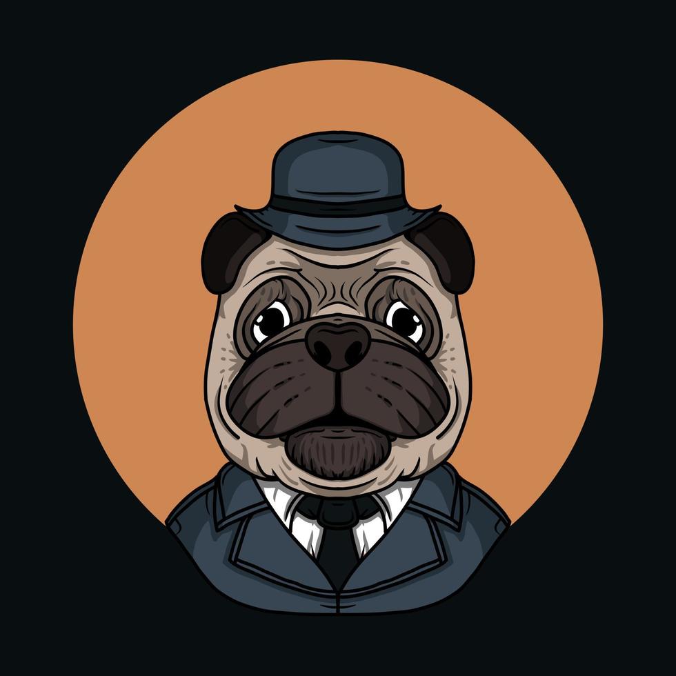 lindo mr pug ilustración vectorial vector