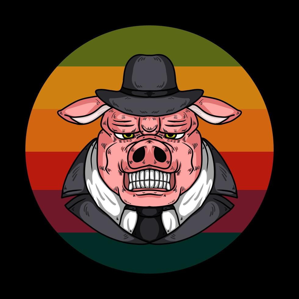 Retro Greedy Pig Vector Illustration