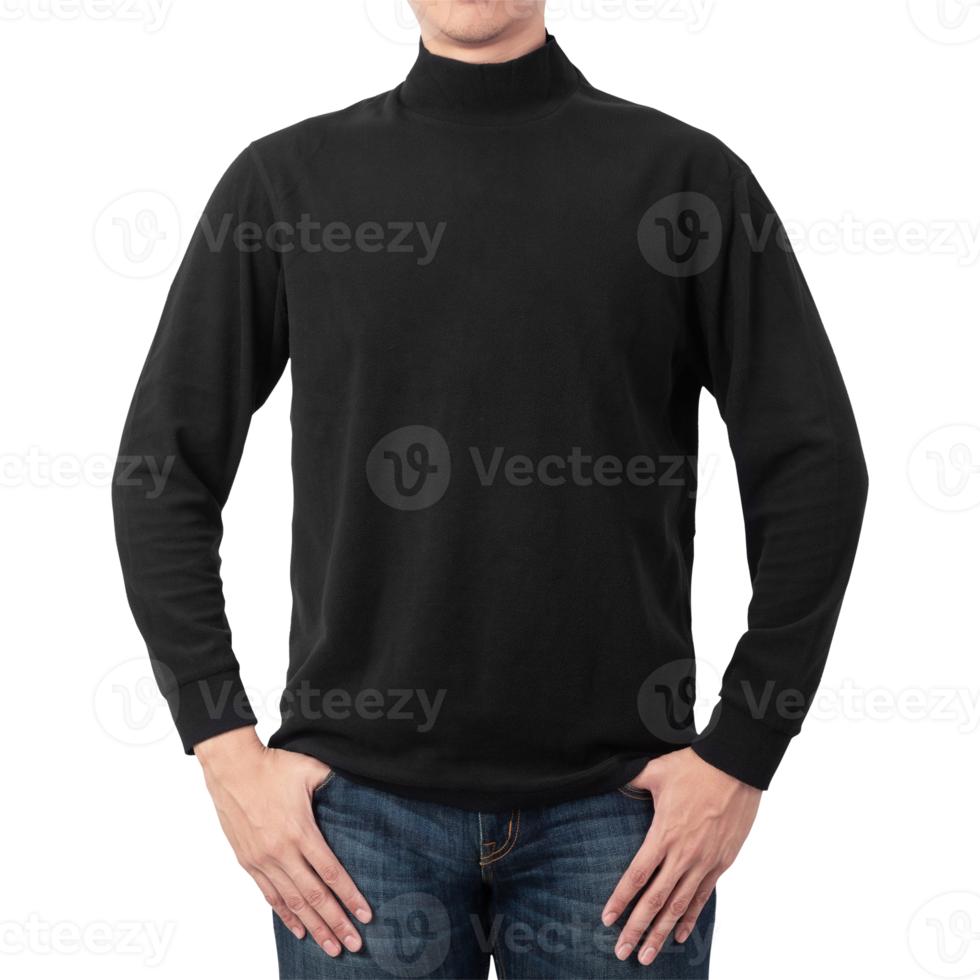 Man in black long sleeve T shirt mockup cutout, Png file