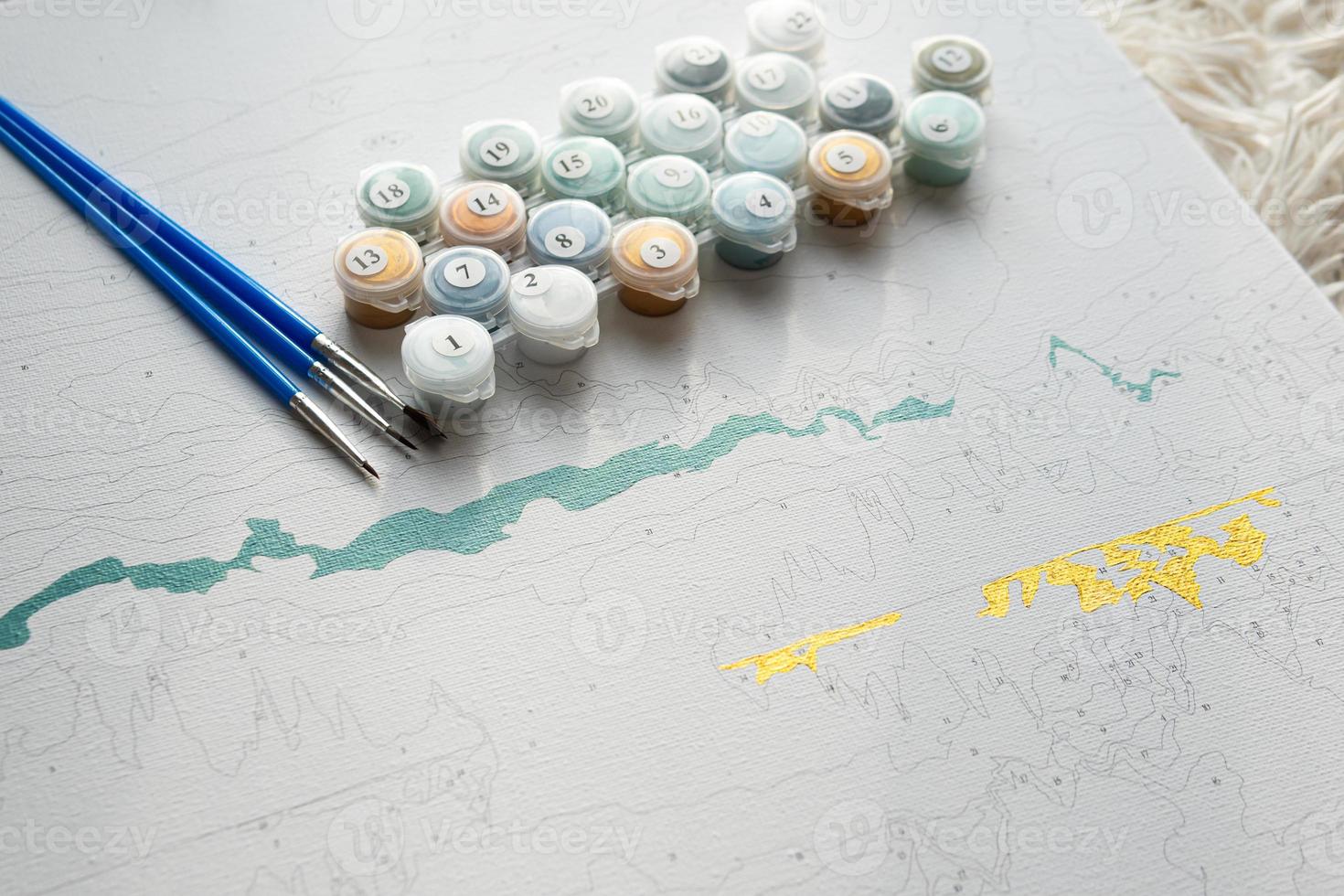 A set of colorful gouache for painting by numbers, drawing on canvas. photo