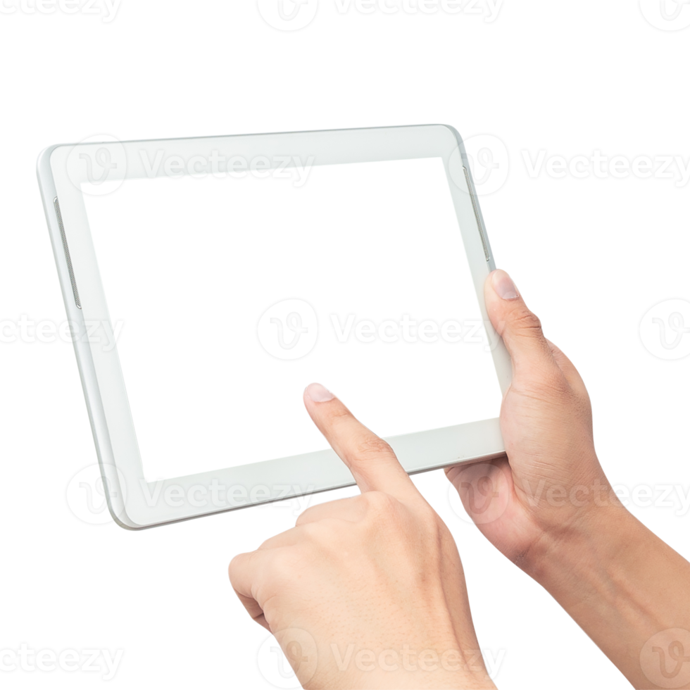 Hand using tablet computer mockup cutout, Png file