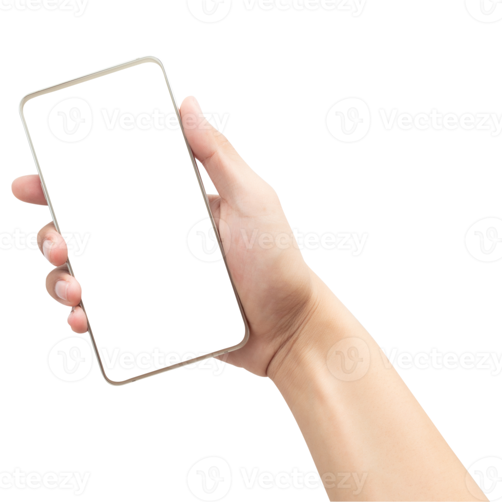 Hand holding phone mockup cutout, Png file