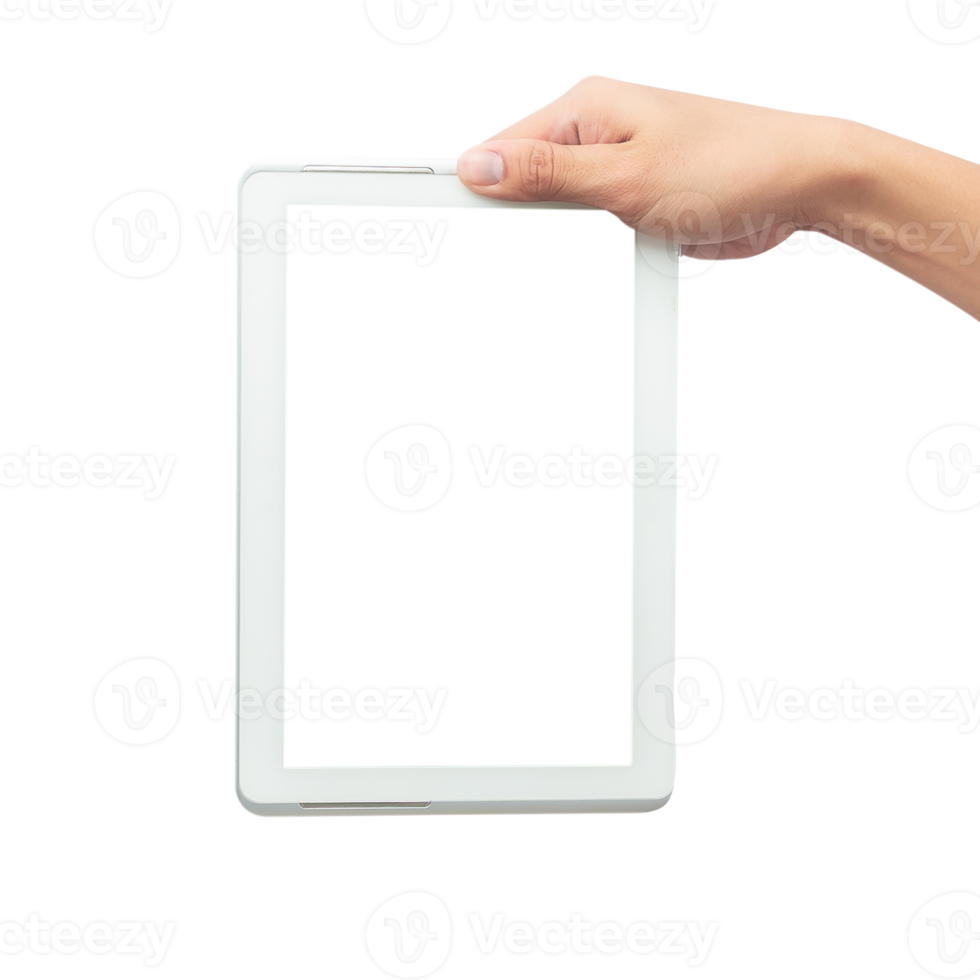 Hand using tablet computer mockup cutout, Png file