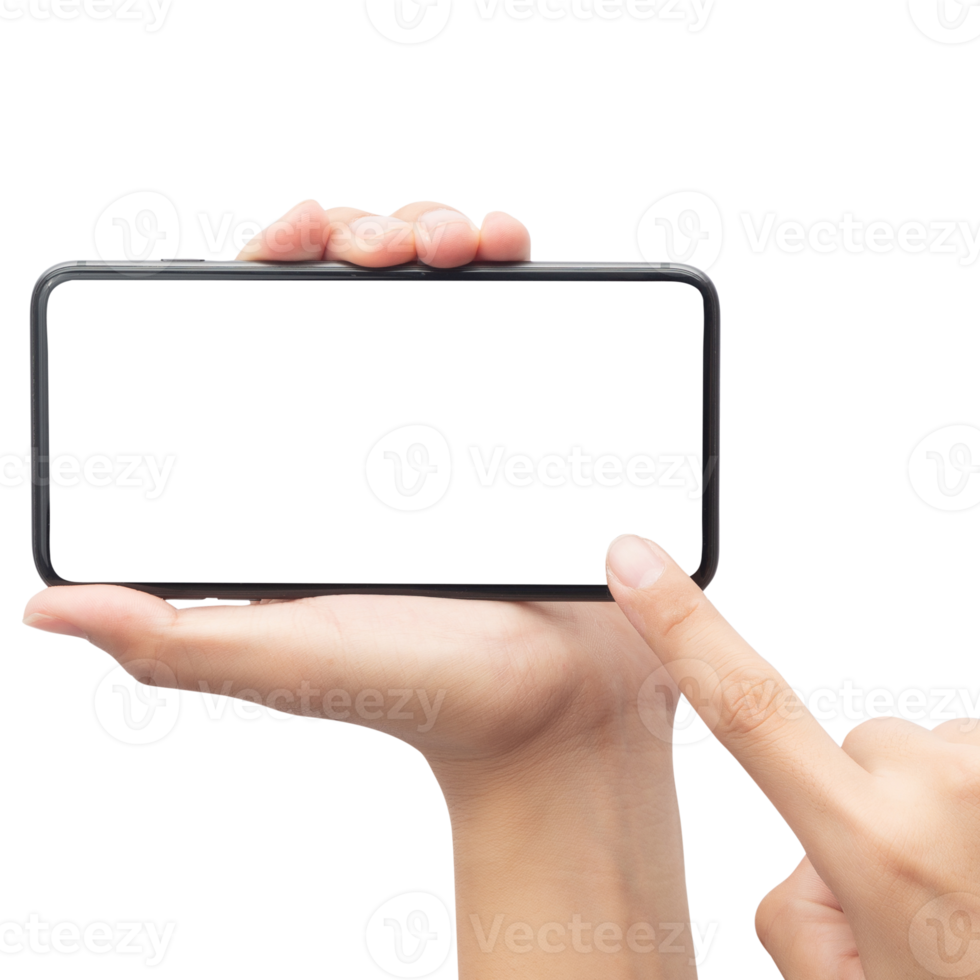 Hand holding phone mockup cutout, Png file