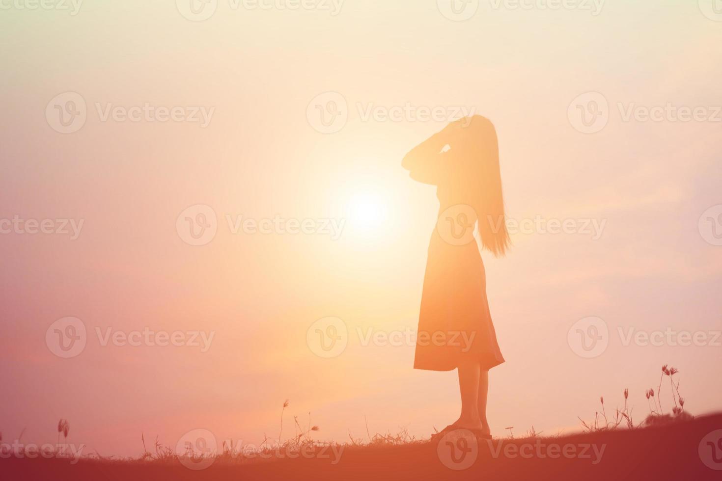 Sad and depressed woman alone photo