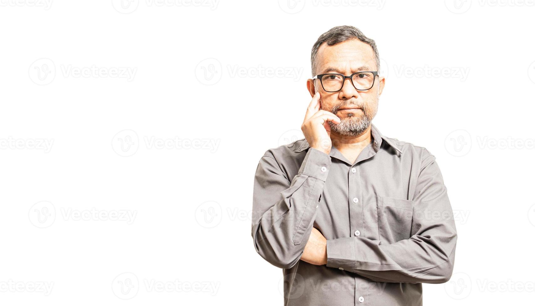 Businessman contemplating finance, marketing, banking plans to make investment decisions in real technology, estate, market cap businesses. which is risky and will get high profits. Copy space on left photo