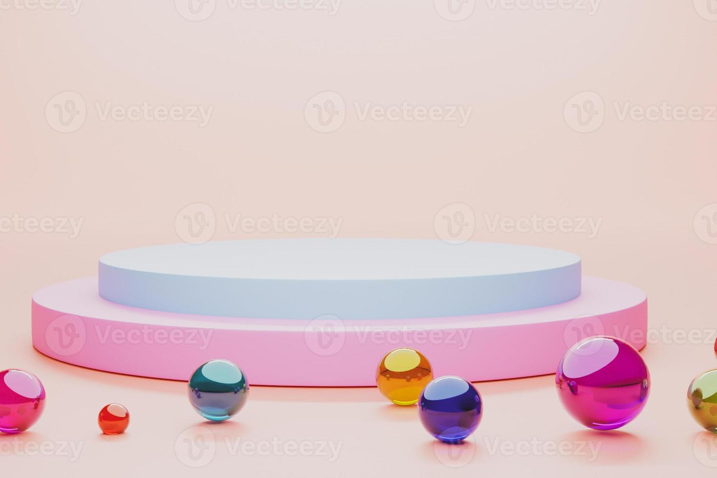 Mock-up Display Product Podium, 3D rendering. Abstract scene background. Cylinder podium on pink background. Product presentation, mock up, show cosmetic product, Podium, stage pedestal or platform photo