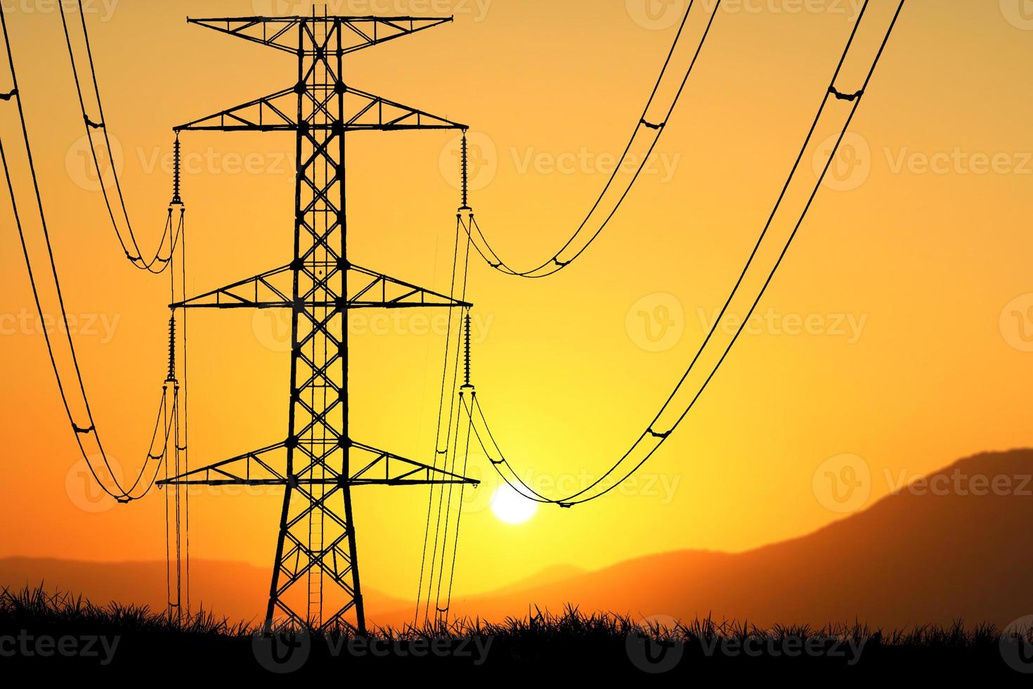 silhouette of the structure of high voltage transmission towers rural electric power distribution concept photo