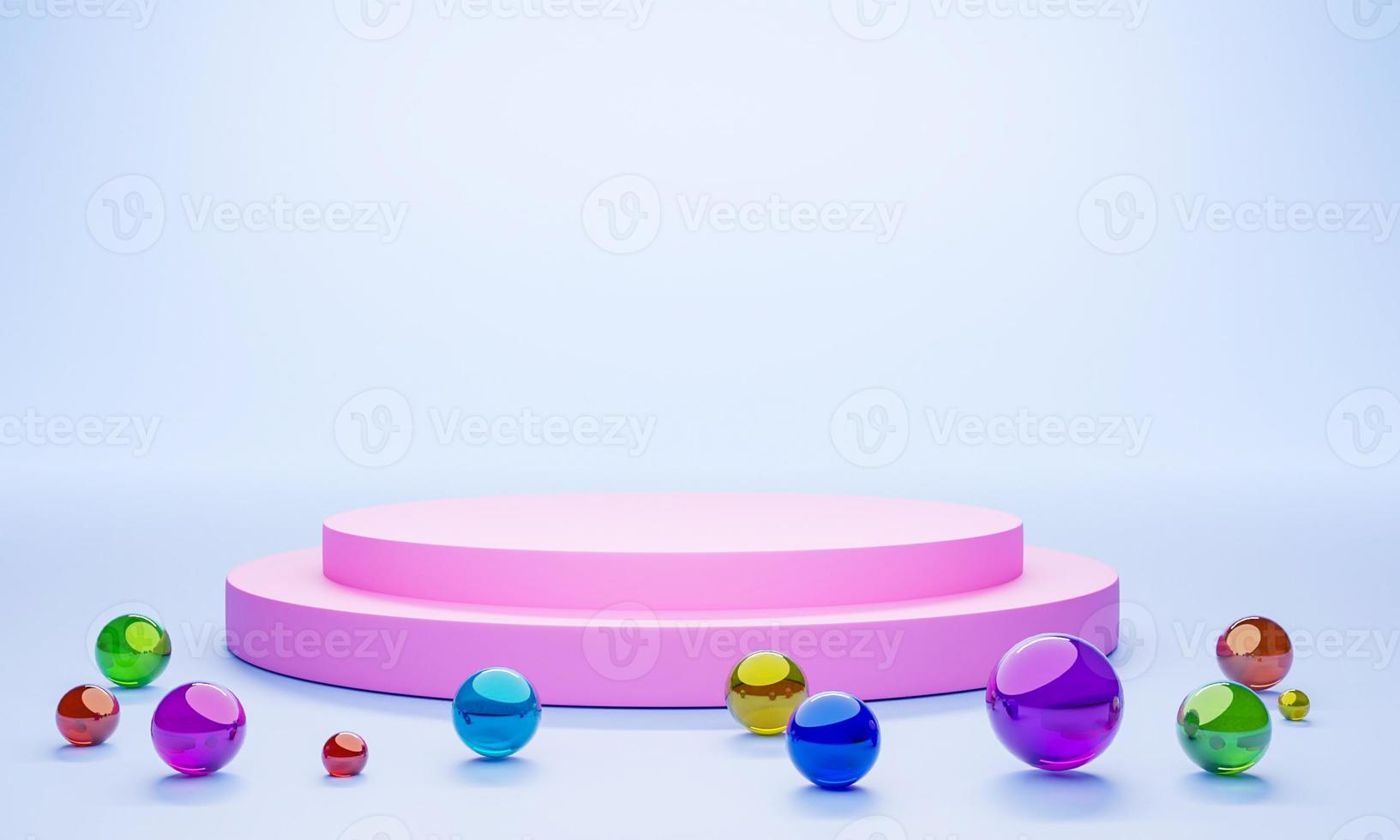 Mock-up Display Product Podium, 3D rendering. Abstract scene background. Cylinder podium on pink background. Product presentation, mock up, show cosmetic product, Podium, stage pedestal or platform photo