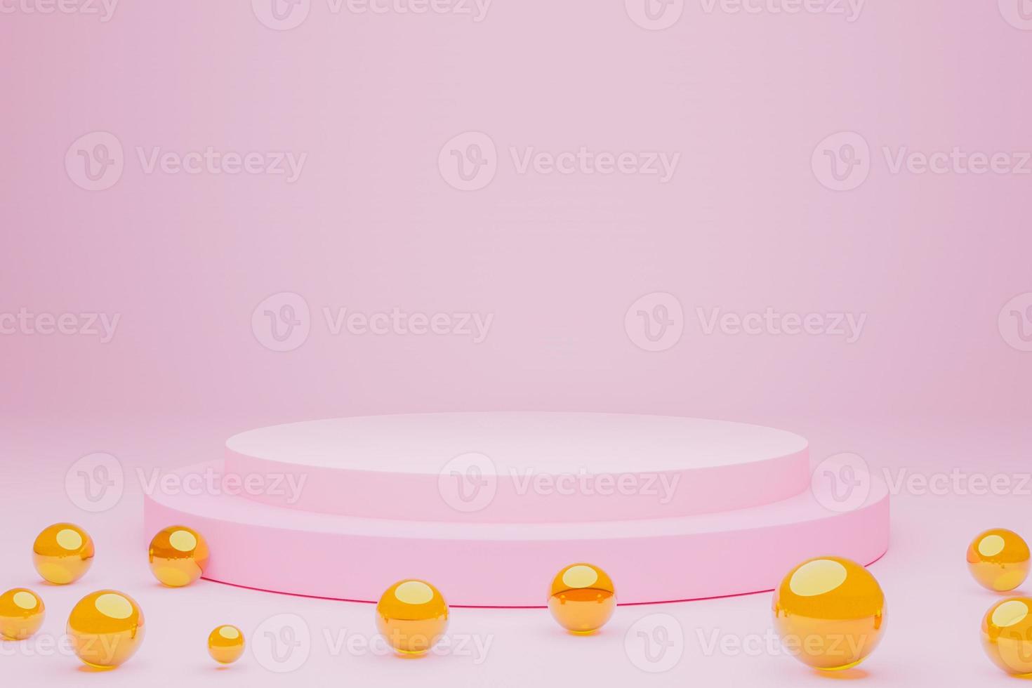 Mock-up Display Product Podium, 3D rendering. Abstract scene background. Cylinder podium on pink background. Product presentation, mock up, show cosmetic product, Podium, stage pedestal or platform photo