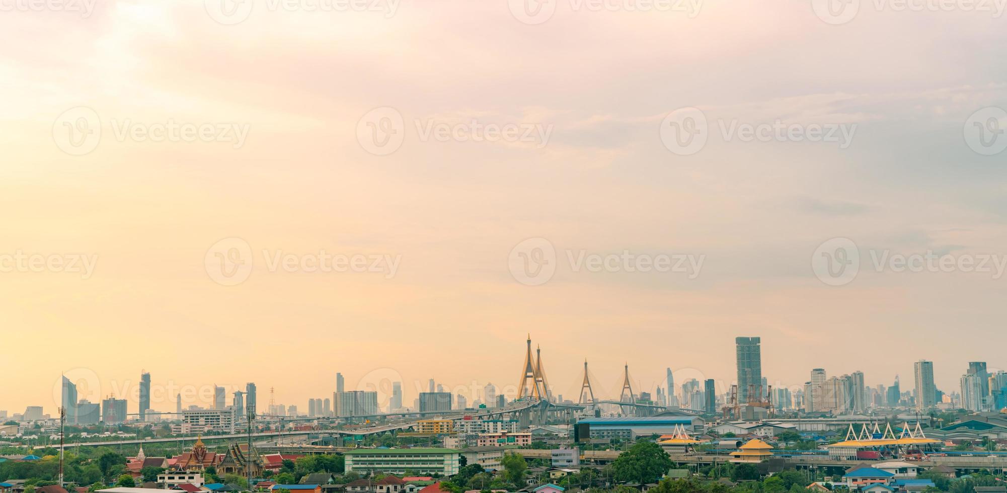 Cityscape of modern building in capital city. Skyscraper building. Green trees in city to reduce air pollution. Oxygen for urban life. Eco-friendly city. Urban skyline. Crowded of highrise building. photo