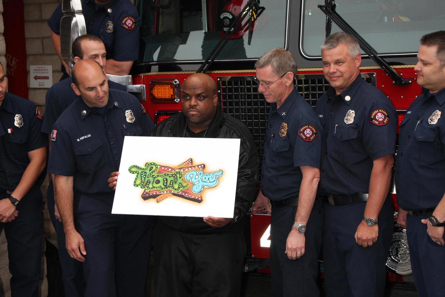 LOS ANGELES, JUN 8 - Cee Lo Green with Sierra Madra Firefighters at the Duracell, Power Those Who Protect Us Event at Sierra Madre Fire Department on June 8, 2011 in Sierra Madre, CA photo