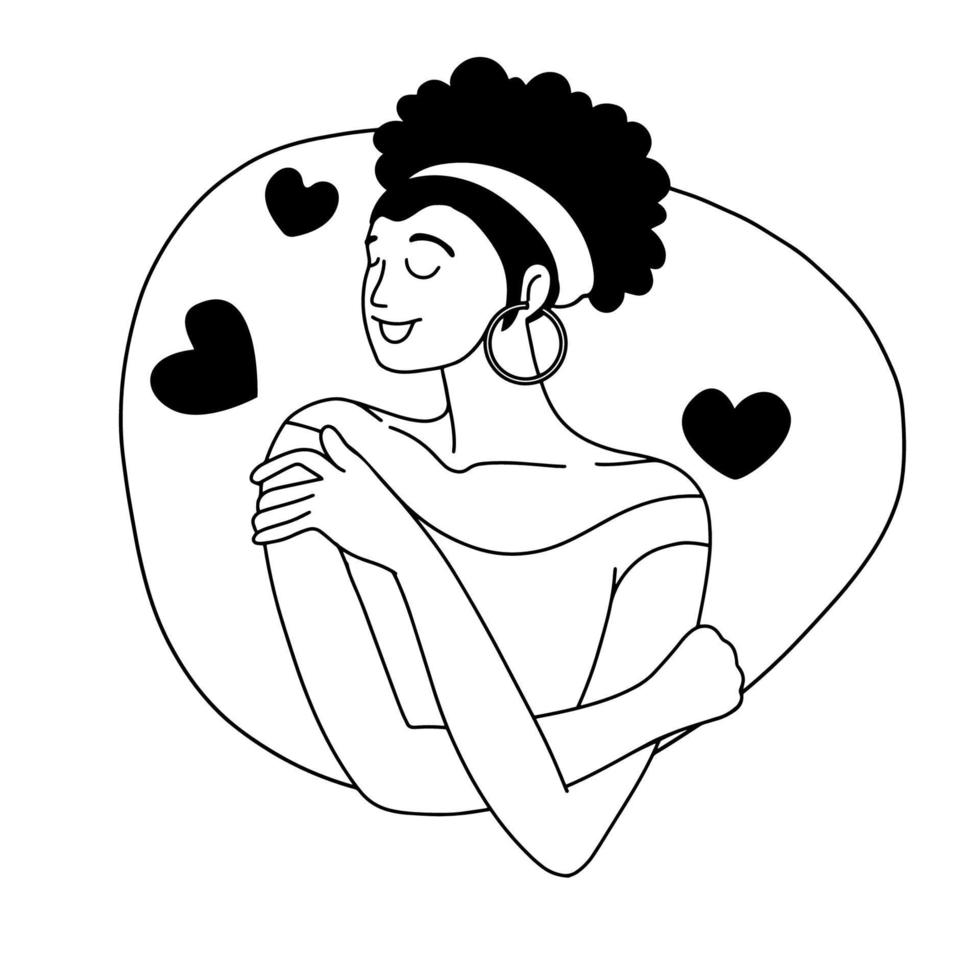 Love yourself. hugs yourself ,Love concept by yourself. Line doodle style. vector