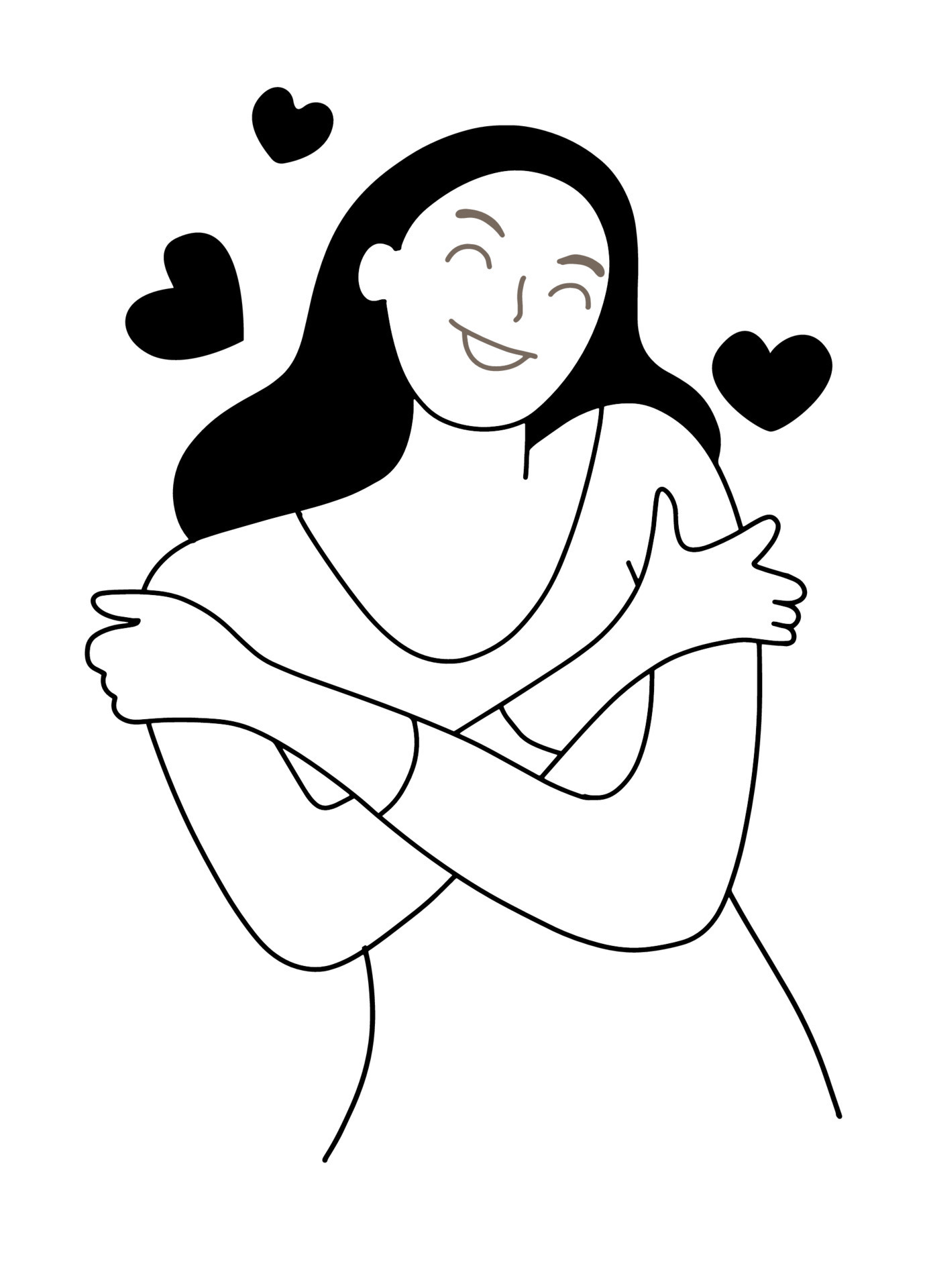 Love yourself. hugs yourself ,Love concept by yourself. Line doodle