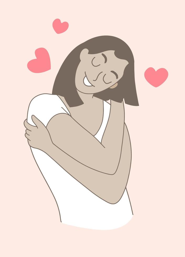 Love yourself. hugs yourself ,Love concept by yourself. Line doodle style. cute soft colors. vector