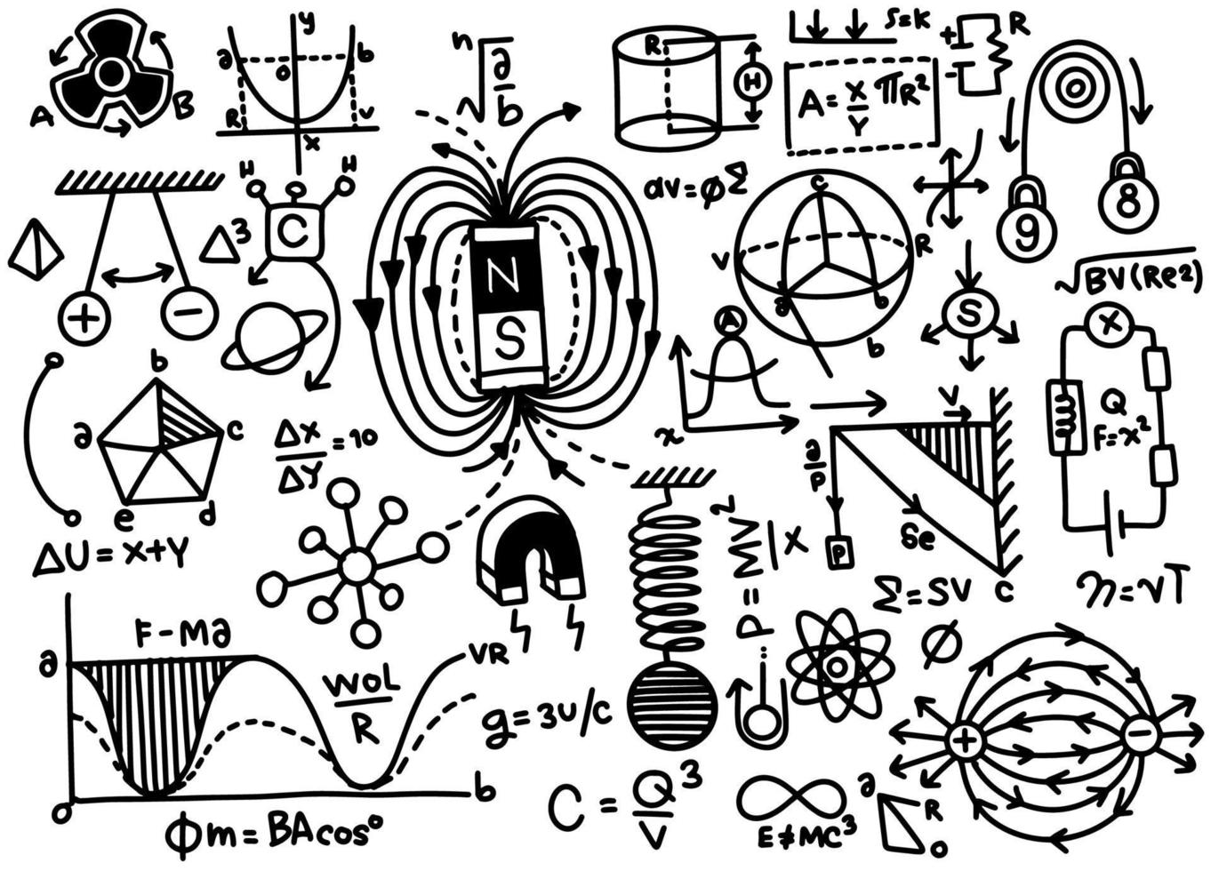 Physics education math and science pattern with handwritten formulas vector