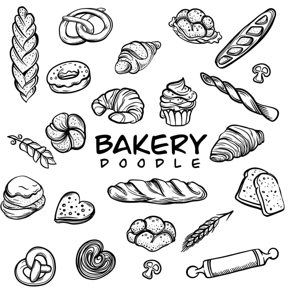 Banner or poster with various hand drawn bakery bread products vector