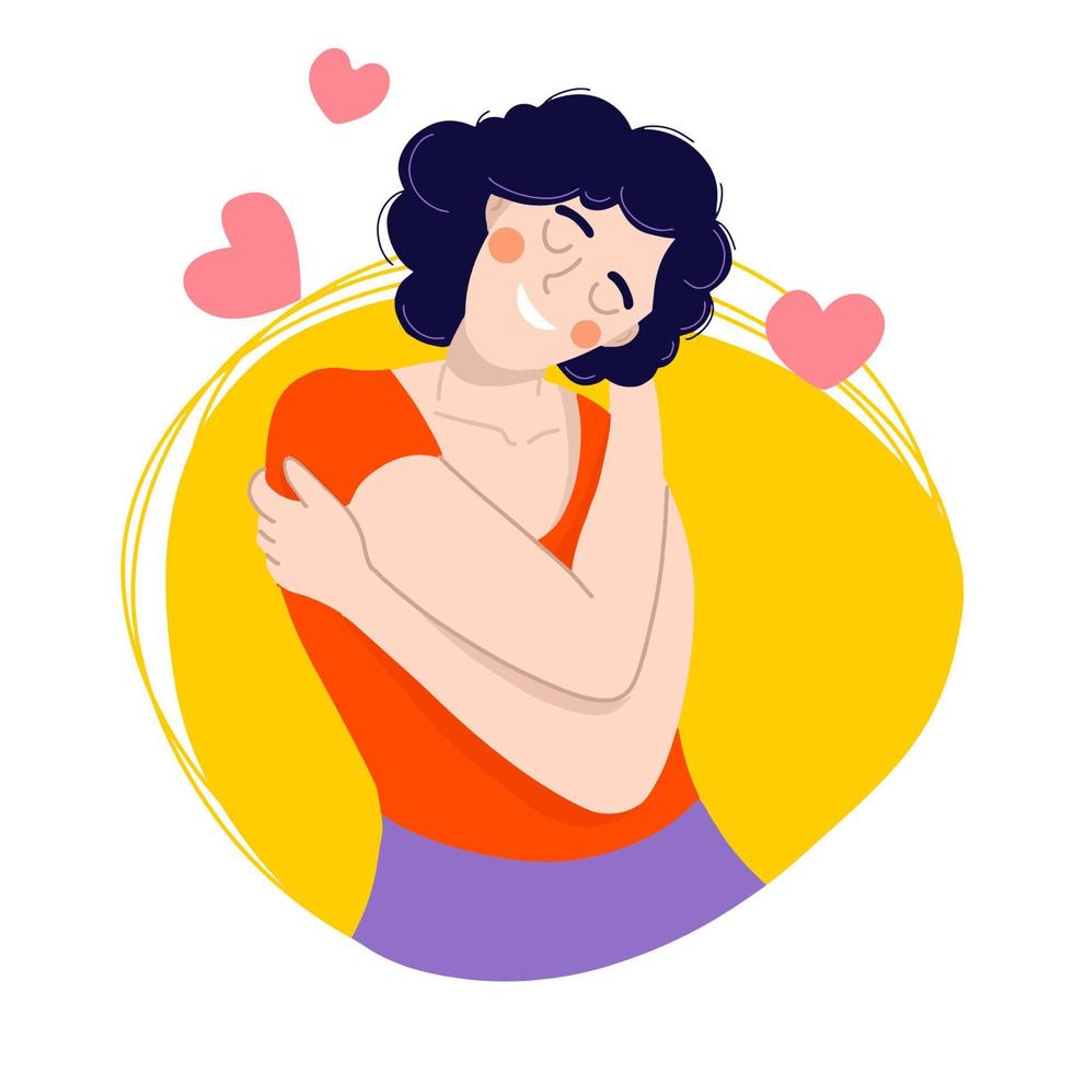Love yourself. hugs yourself ,Love concept by yourself. Line doodle style.cute soft colors. vector