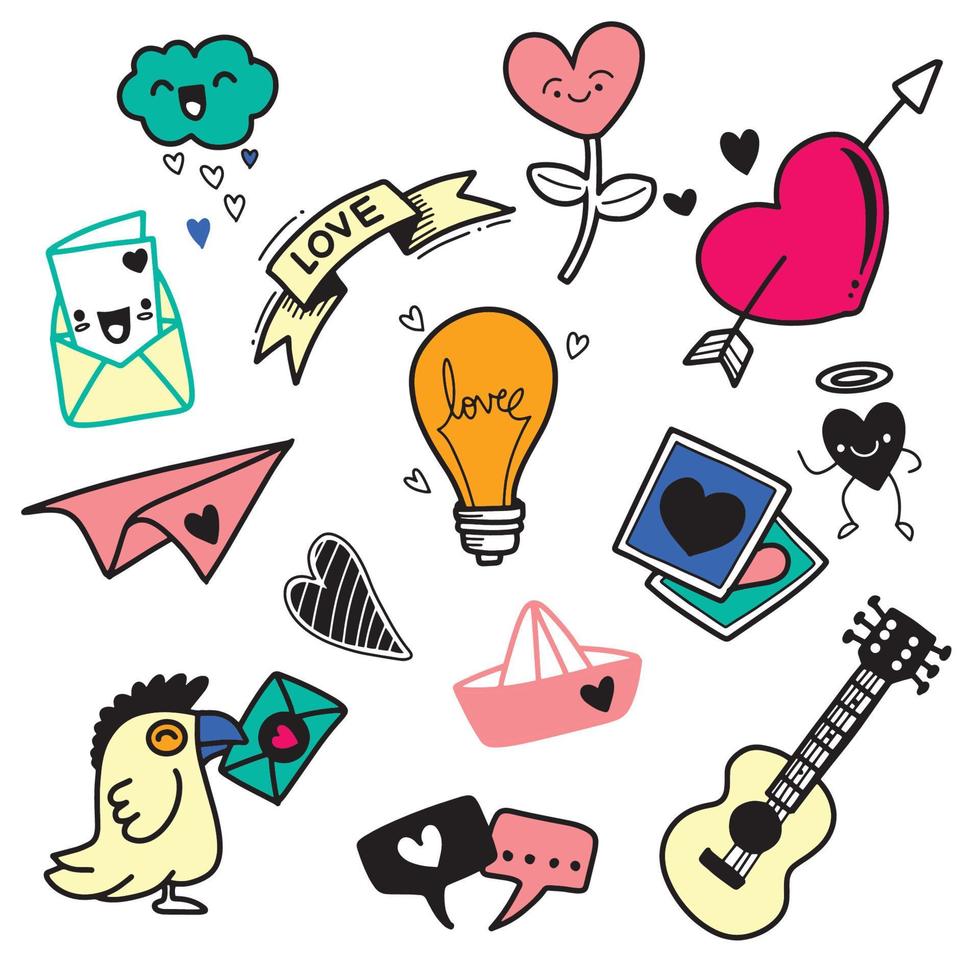 Doodle valentine's day elements collection vector