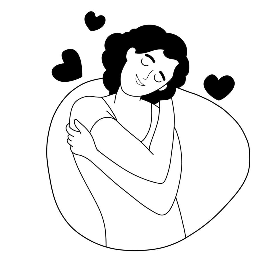 Love yourself. hugs yourself ,Love concept by yourself. Line doodle style. vector