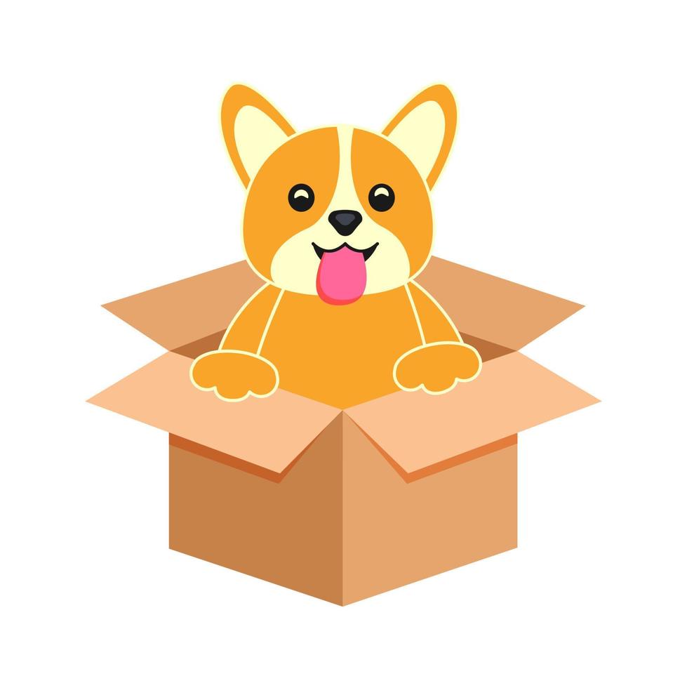 Cute homeless puppy inside a cardboard box vector