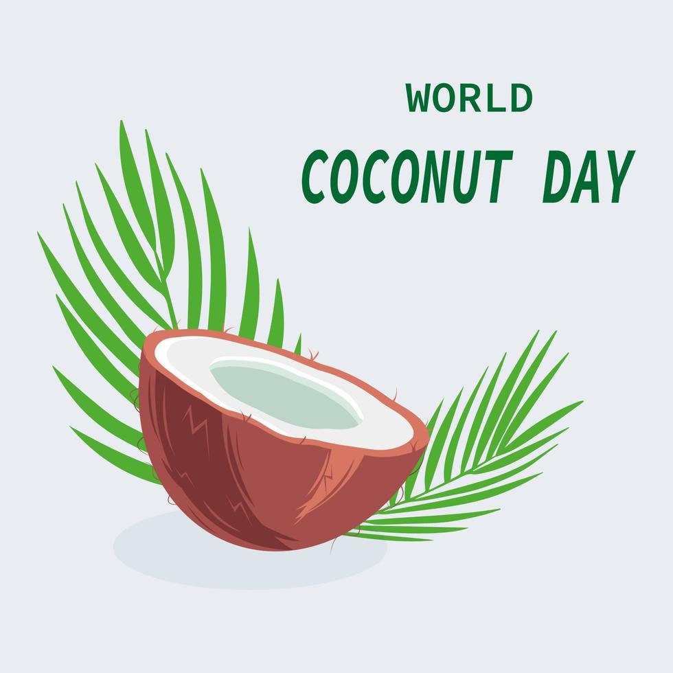 World Coconut Day coconut halves and palm leaves vector