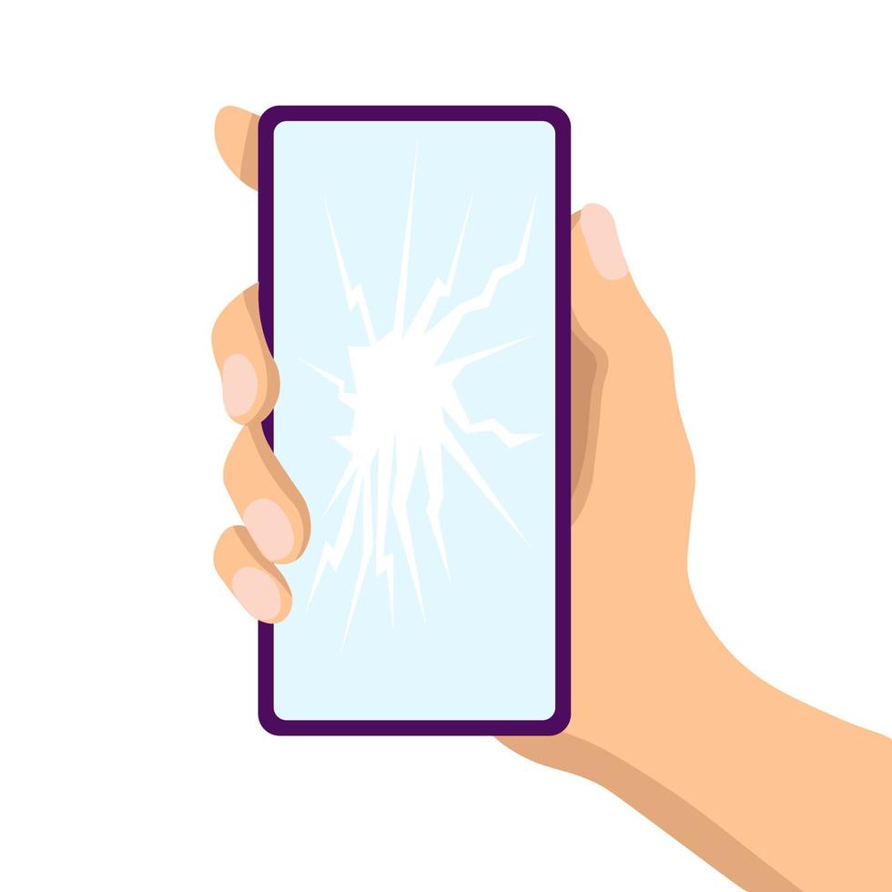 Hand Holding Broken Screen Phone vector