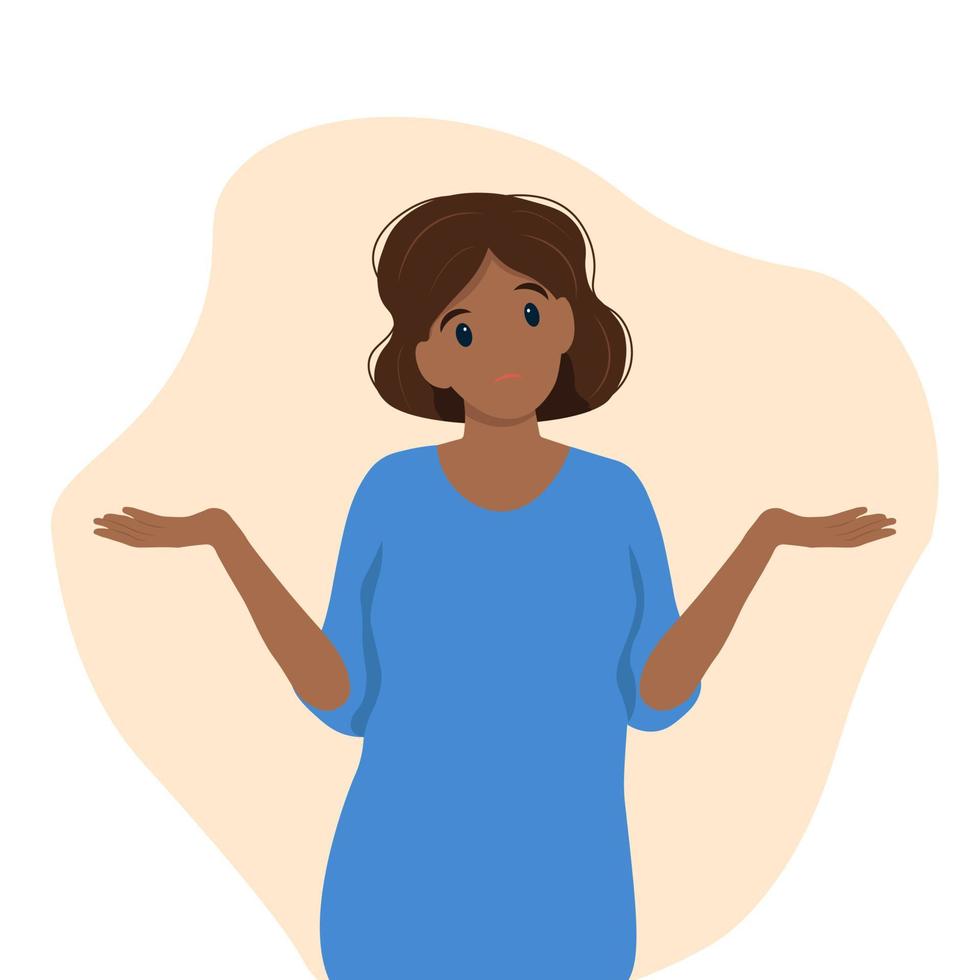Black woman shrugging with a curious expression vector