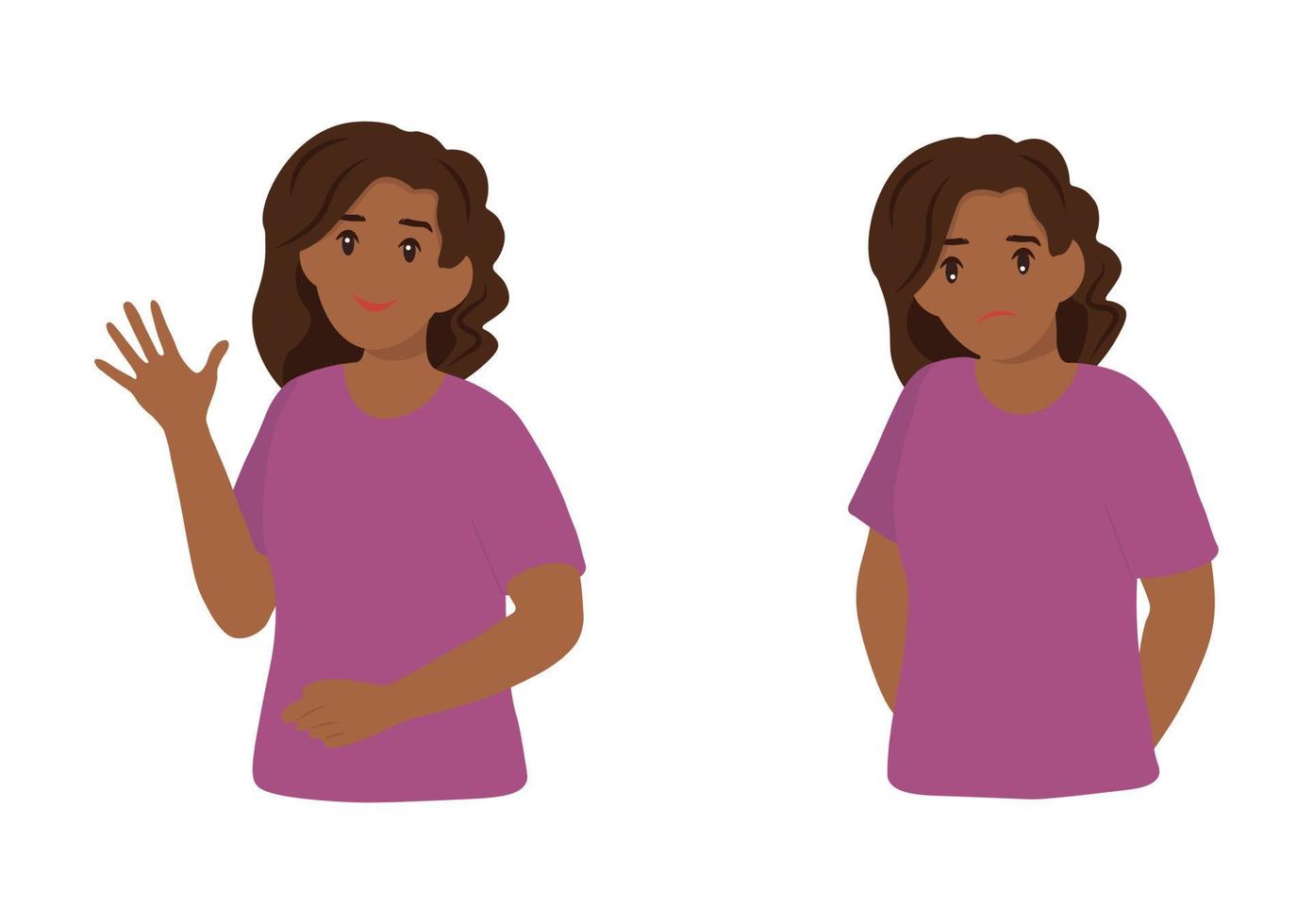 Happy and sad young black woman vector