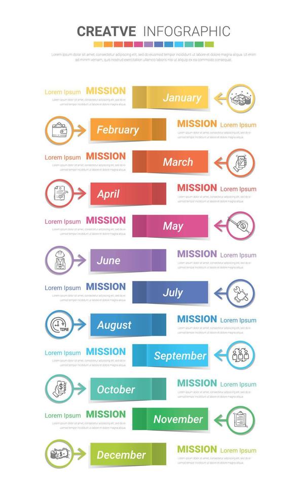 Business infographics template for 12 months vector