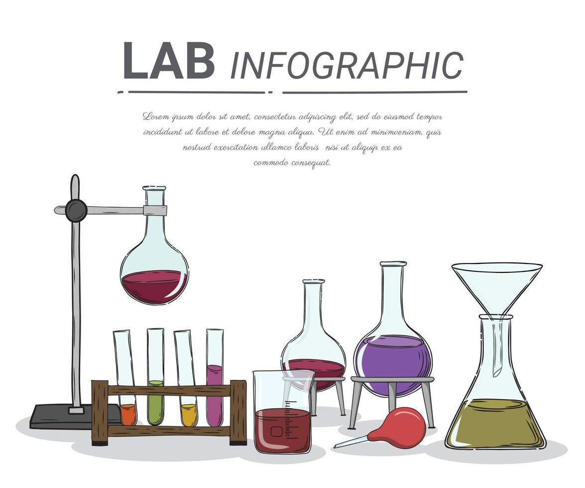 Lab worker table computer chemical. vector