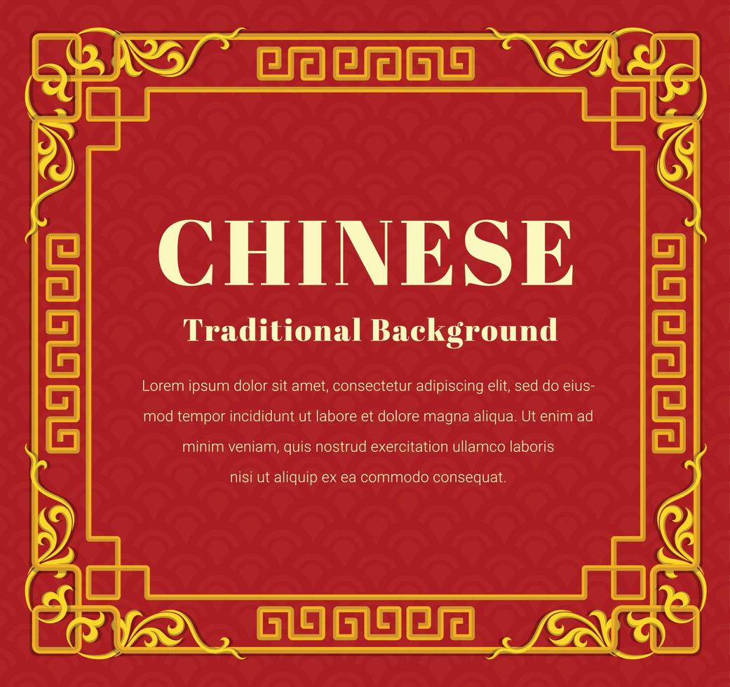 marco chino estilo dorado sobre fondo rojo. vector