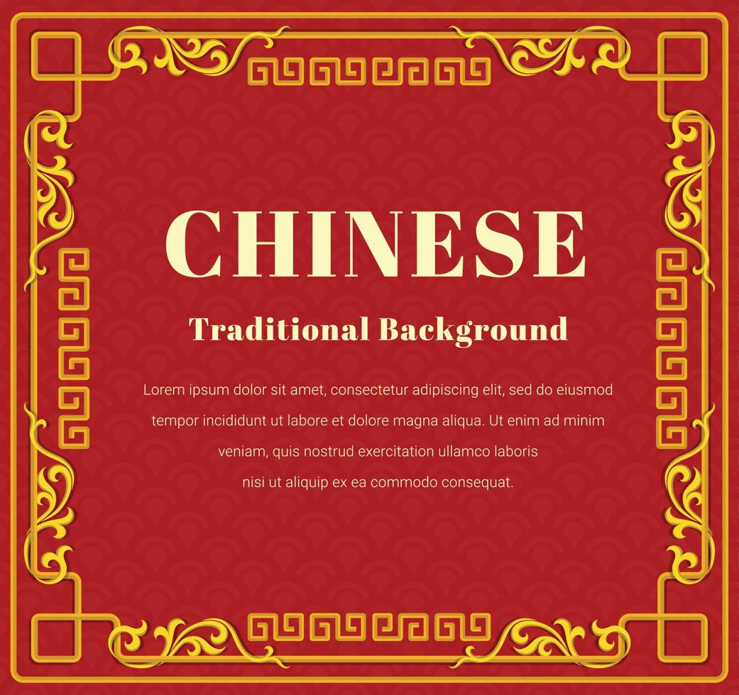 marco vintage chino, fondo rojo festivo clásico decorativo vector