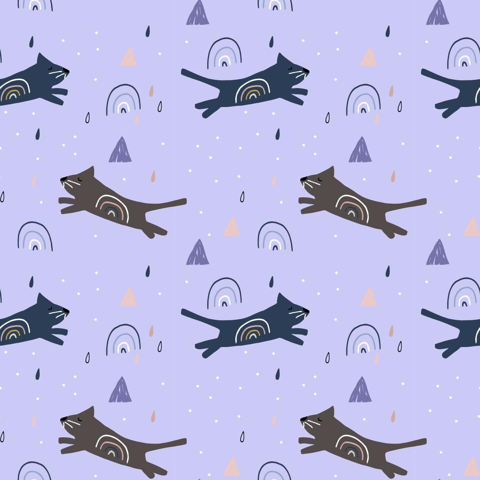 Cartoon cat seamless pattern for kids vector