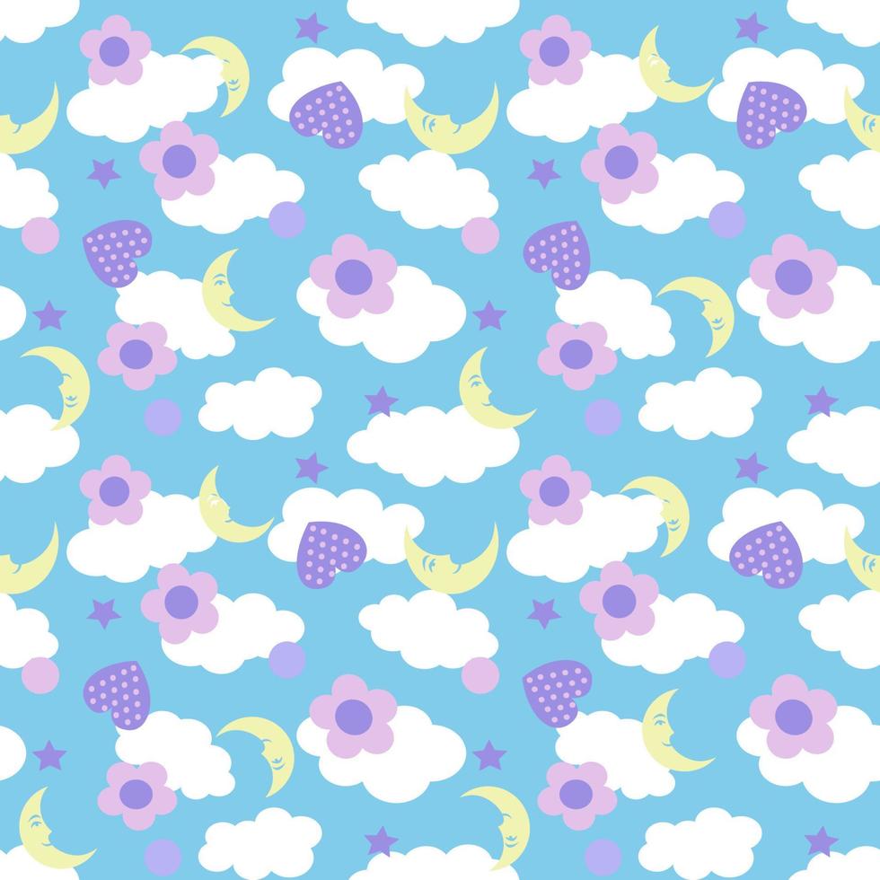 Blue sky with flowers seamless repeat pattern vector